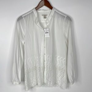 NWT J. Crew #38507 White "Delaney" Eyelet Trim Button Shirt Size 2